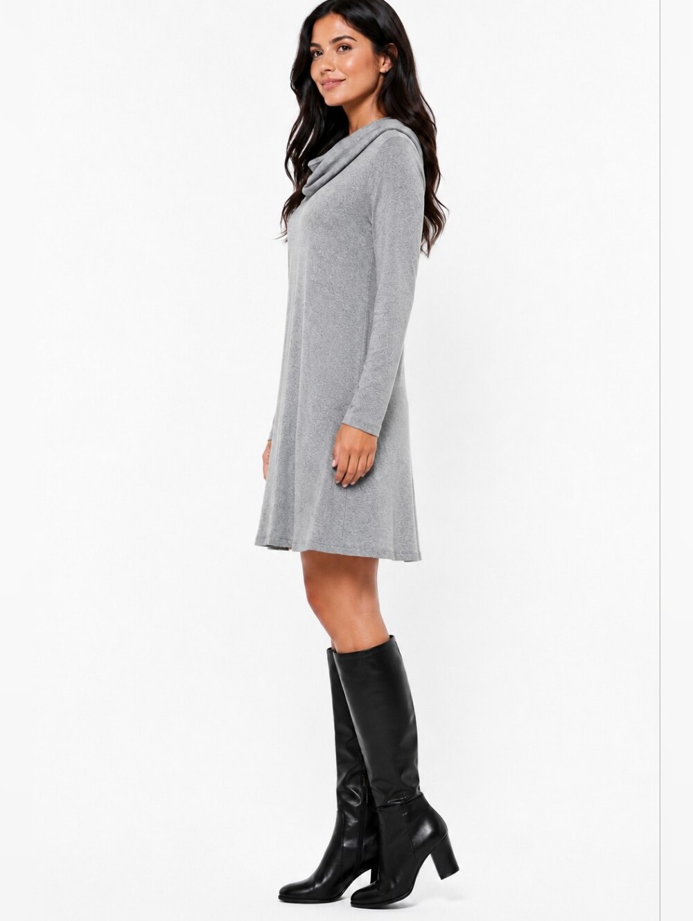 EMORY ROSE Grey Cowl Neck Long Sleeve Dress - Picture 2 of 4